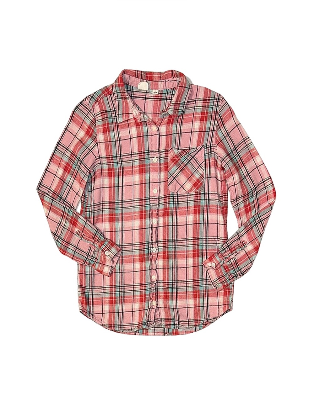 GAP Girl's Pink Plaid Button Down Long Sleeve Top Size XL 12